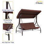 Clihome 3 Person Adjustable Canopy Porch Swing with Removable Cushions
