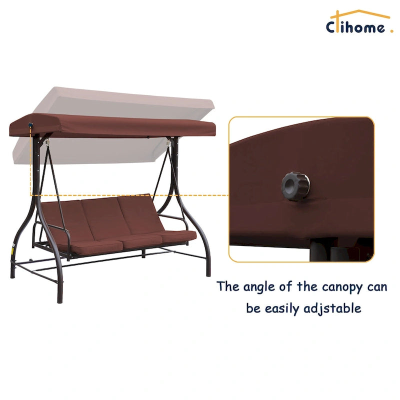 Clihome 3 Person Adjustable Canopy Porch Swing with Removable Cushions
