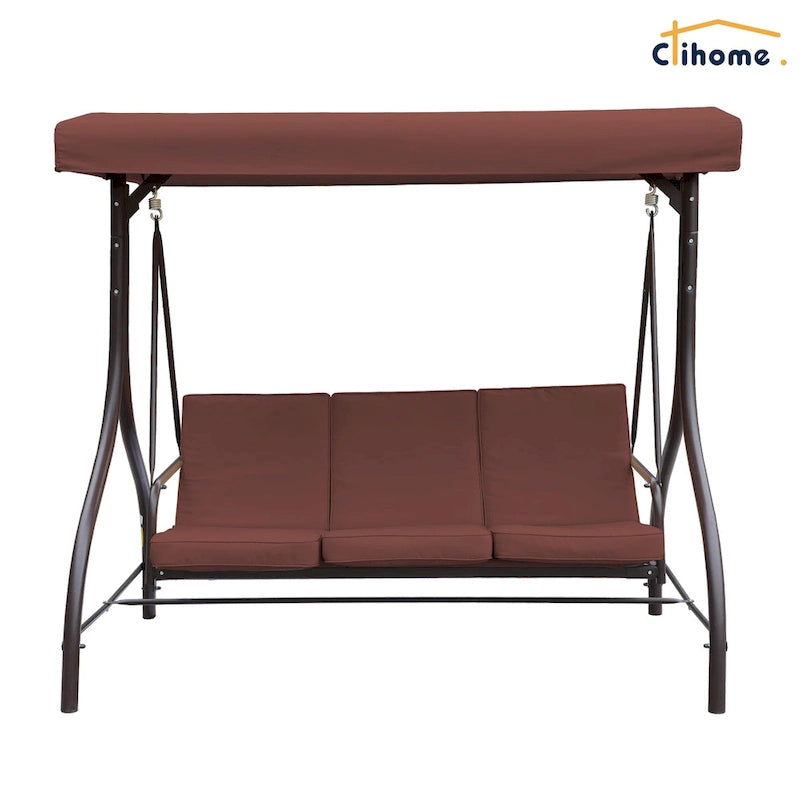 Clihome 3 Person Adjustable Canopy Porch Swing with Removable Cushions