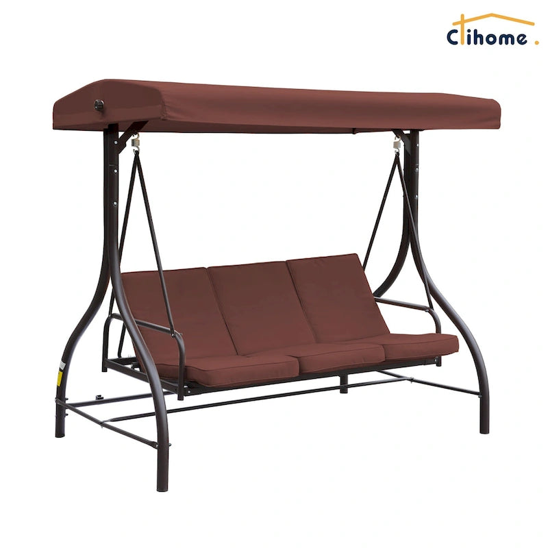 Clihome 3 Person Adjustable Canopy Porch Swing with Removable Cushions
