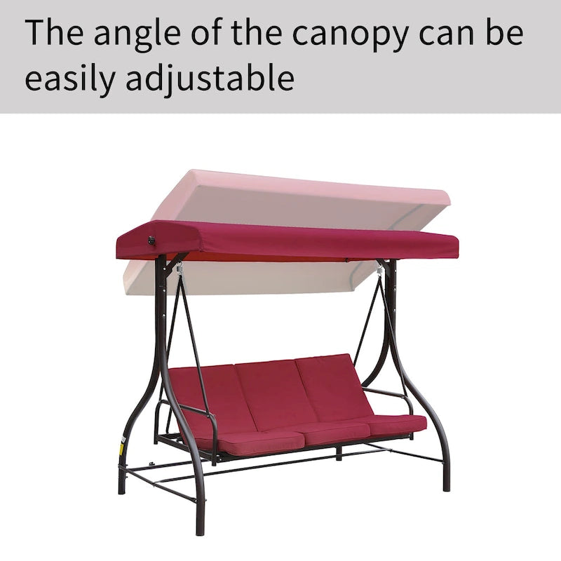 Clihome 3 Person Adjustable Canopy Porch Swing with Removable Cushions