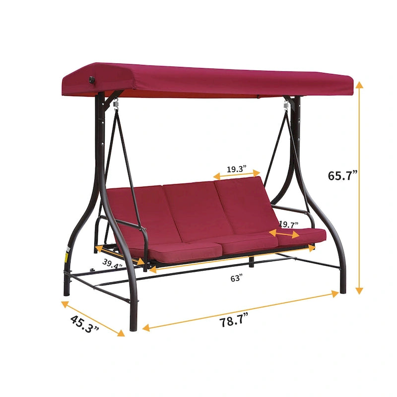 Clihome 3 Person Adjustable Canopy Porch Swing with Removable Cushions