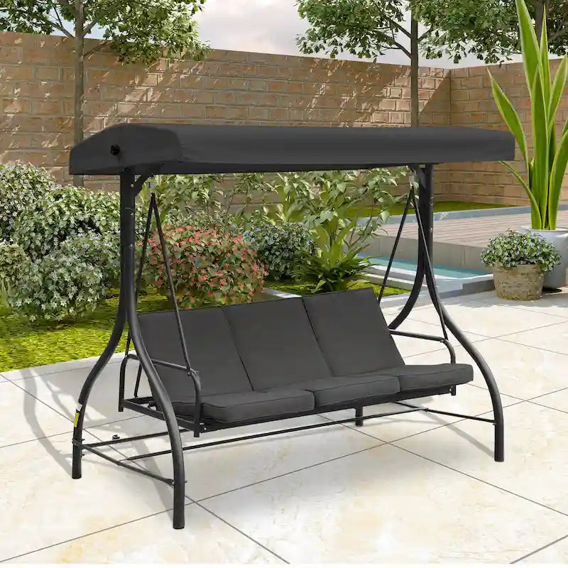 Clihome 3 Person Adjustable Canopy Porch Swing with Removable Cushions