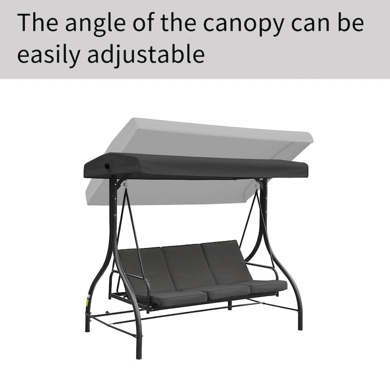 Clihome 3 Person Adjustable Canopy Porch Swing with Removable Cushions