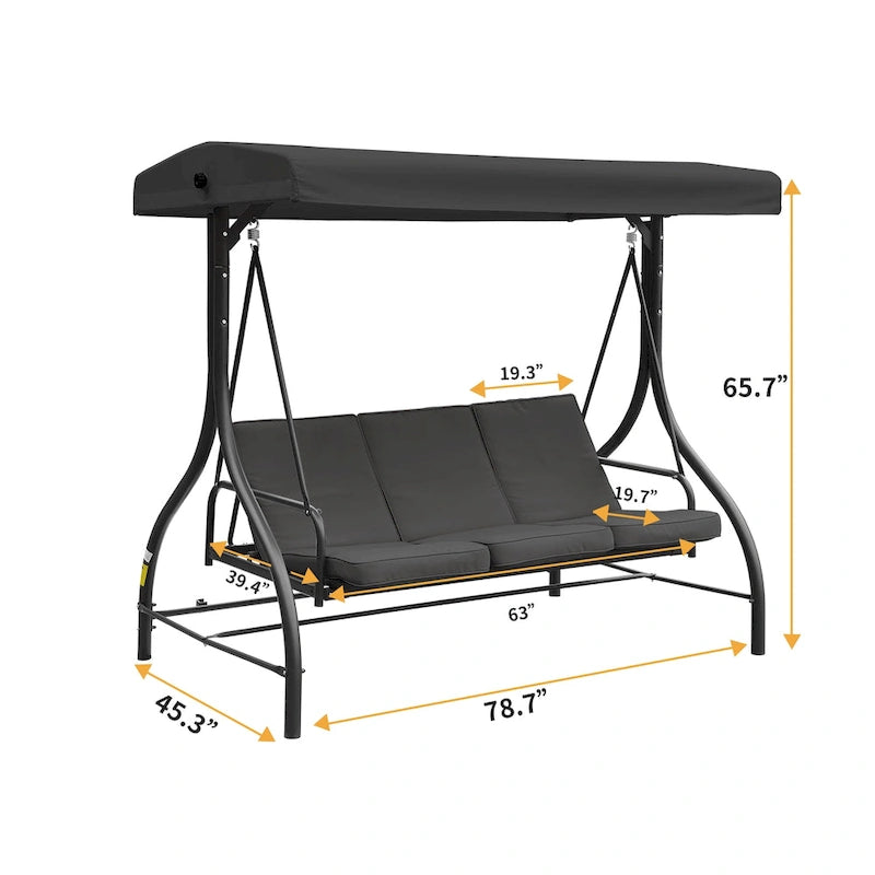 Clihome 3 Person Adjustable Canopy Porch Swing with Removable Cushions