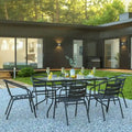7 Piece Patio Dining Set - Glass Table, 6 Flex Stack Chairs