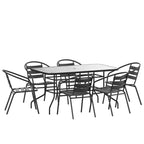 7 Piece Patio Dining Set - Glass Table, 6 Flex Stack Chairs