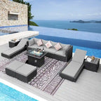 FINCATI 11 Pieces Patio Furniture Set Outdoor Sectional Sofa with Firepit Table
