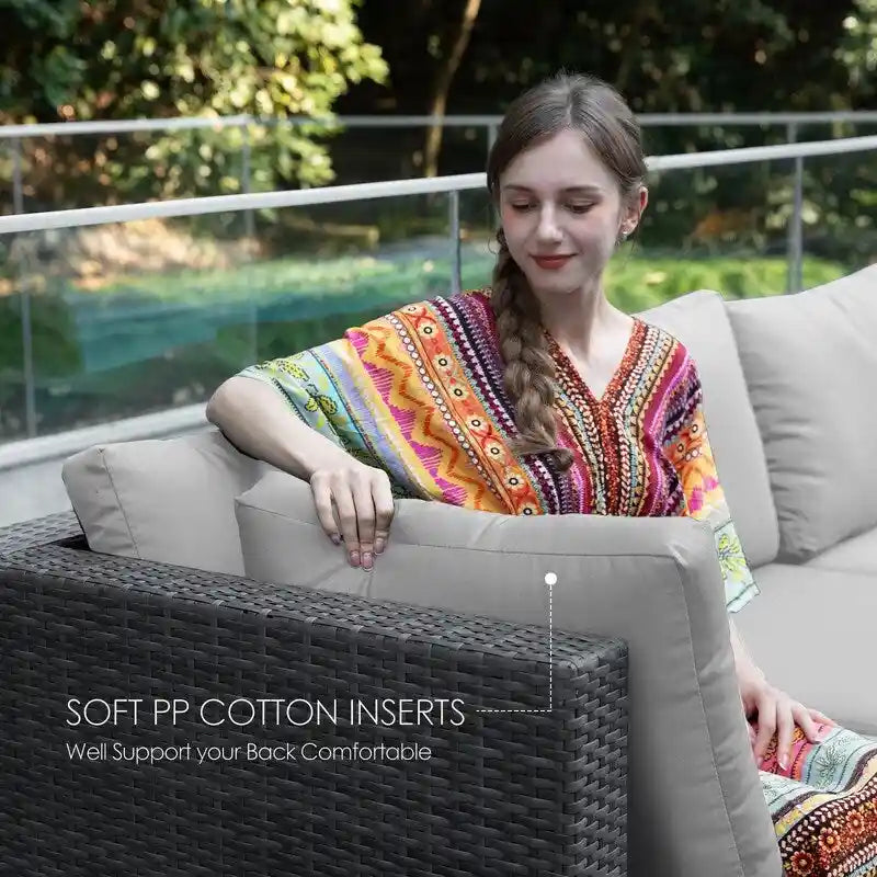 FINCATI 11 Pieces Patio Furniture Set Outdoor Sectional Sofa with Firepit Table