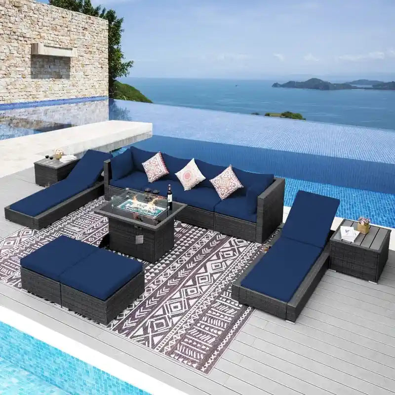 FINCATI 11 Pieces Patio Furniture Set Outdoor Sectional Sofa with Firepit Table