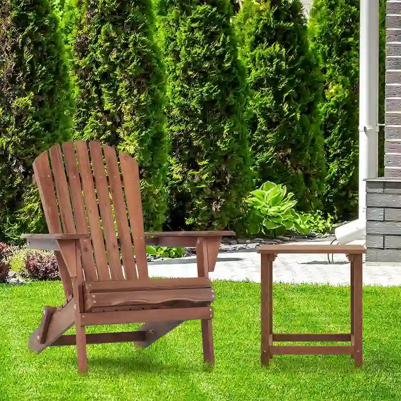 Classic Solid Wood Outdoor Patio Folding Adirondack Chair, Set of 2