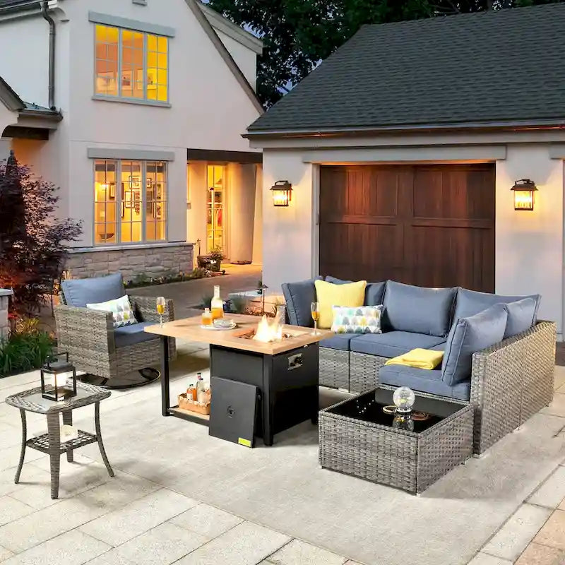 XIZZI 8-piece Outdoor Patio Furniture Sectional Set with Fire Pit Table