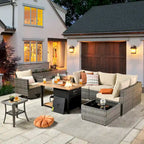XIZZI 8-piece Outdoor Patio Furniture Sectional Set with Fire Pit Table
