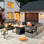 XIZZI 8-piece Outdoor Patio Furniture Sectional Set with Fire Pit Table