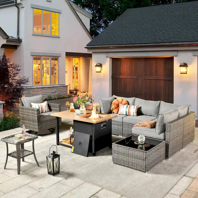 XIZZI 8-piece Outdoor Patio Furniture Sectional Set with Fire Pit Table
