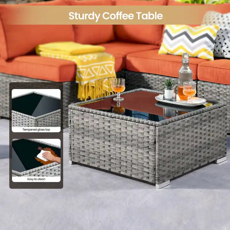 XIZZI 8-piece Outdoor Patio Furniture Sectional Set with Fire Pit Table