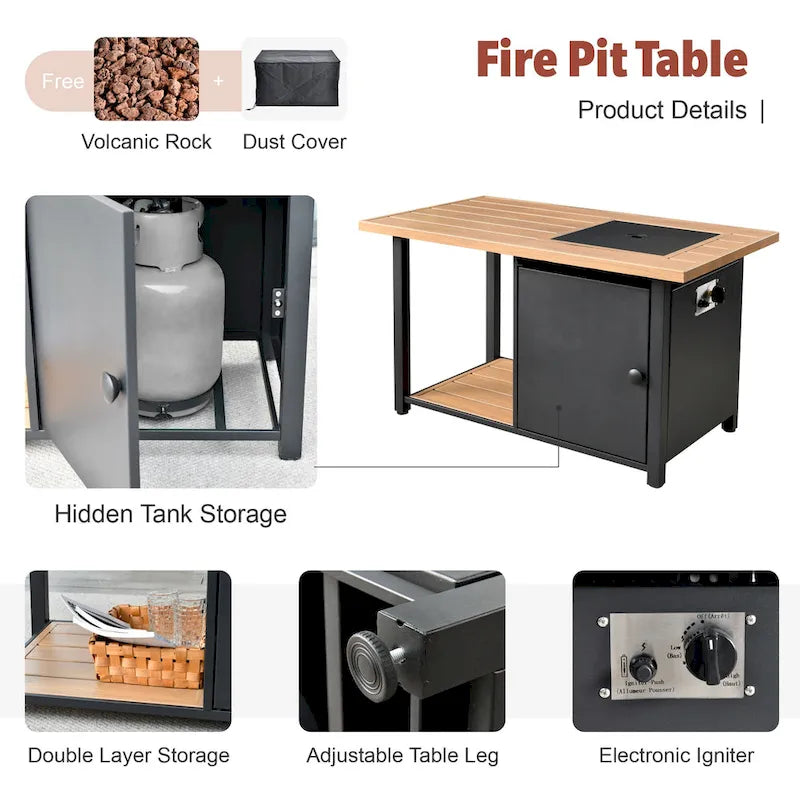 XIZZI 8-piece Outdoor Patio Furniture Sectional Set with Fire Pit Table