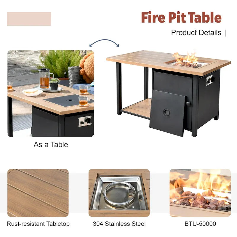 XIZZI 8-piece Outdoor Patio Furniture Sectional Set with Fire Pit Table