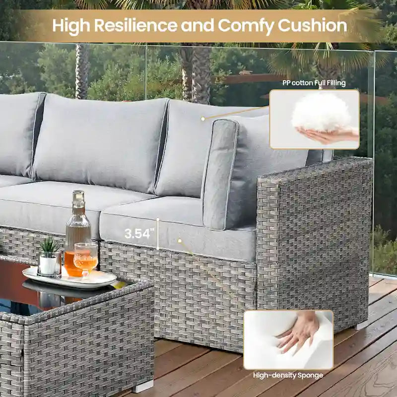 XIZZI 8-piece Outdoor Patio Furniture Sectional Set with Fire Pit Table