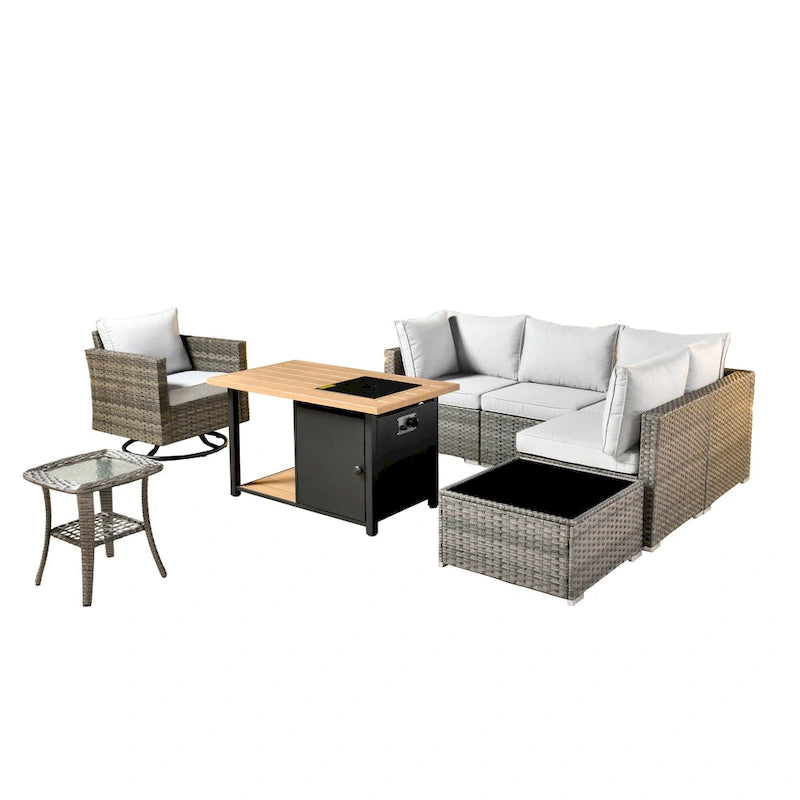 XIZZI 8-piece Outdoor Patio Furniture Sectional Set with Fire Pit Table