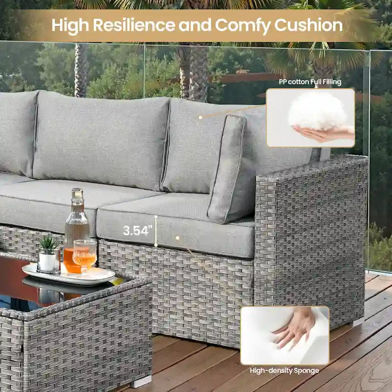 XIZZI 8-piece Outdoor Patio Furniture Sectional Set with Fire Pit Table