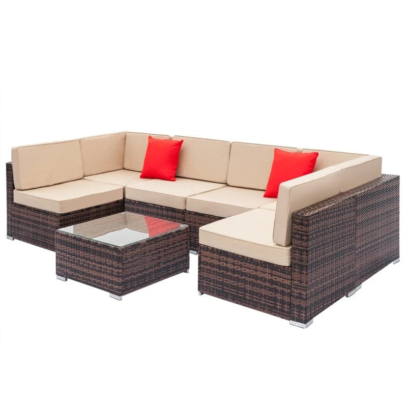 Karlhome 7-Piece Outdoor Patio Conversation Set Wicker Sectional Sofa Set