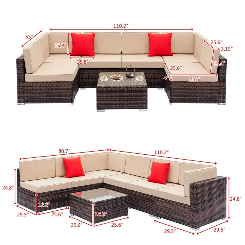 Karlhome 7-Piece Outdoor Patio Conversation Set Wicker Sectional Sofa Set