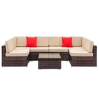 Karlhome 7-Piece Outdoor Patio Conversation Set Wicker Sectional Sofa Set
