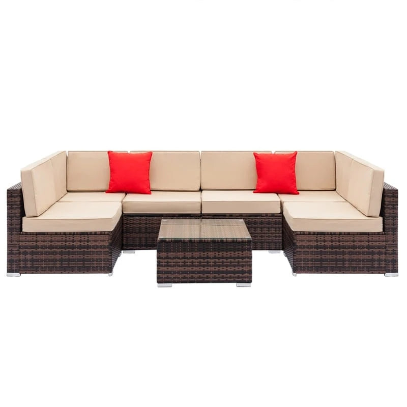 Karlhome 7-Piece Outdoor Patio Conversation Set Wicker Sectional Sofa Set