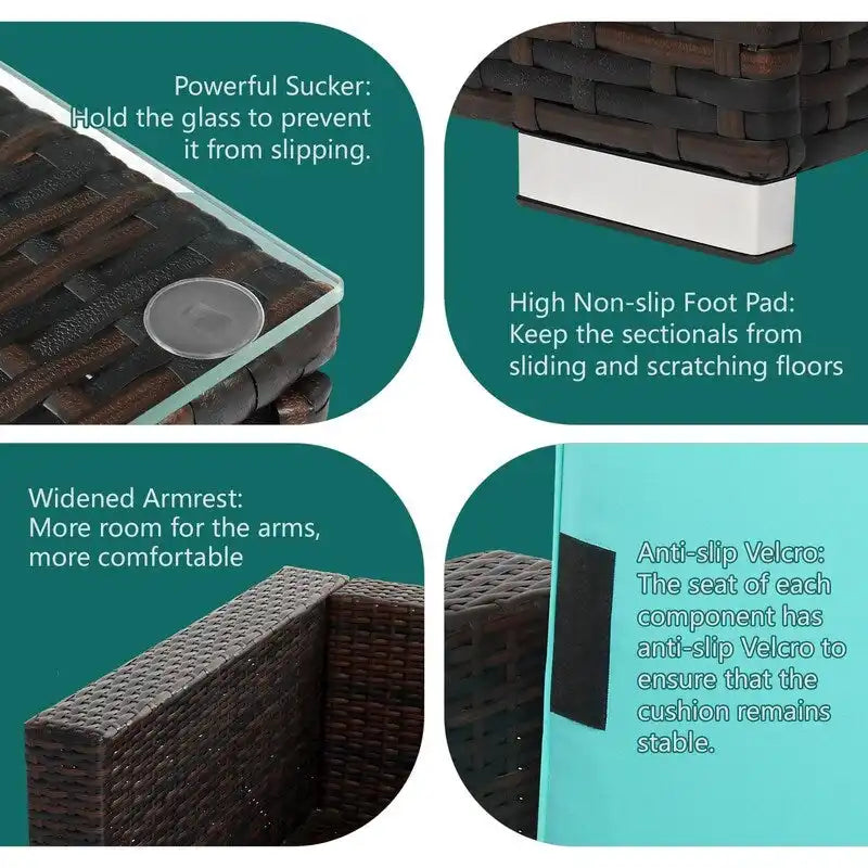 Karlhome 7-Piece Outdoor Patio Conversation Set Wicker Sectional Sofa Set