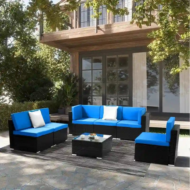 Karlhome 7-Piece Outdoor Patio Conversation Set Wicker Sectional Sofa Set