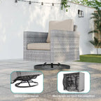BONOSUKI 3Pcs Patio Swivel Rocking Sofa Set Brown Grey w/Glass Table