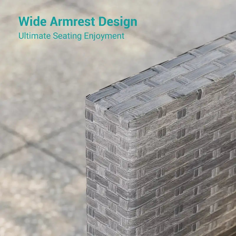 BONOSUKI 3Pcs Patio Swivel Rocking Sofa Set Brown Grey w/Glass Table