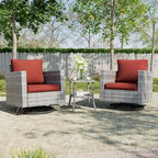 BONOSUKI 3Pcs Patio Swivel Rocking Sofa Set Brown Grey w/Glass Table