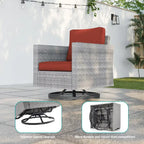 BONOSUKI 3Pcs Patio Swivel Rocking Sofa Set Brown Grey w/Glass Table