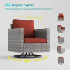 BONOSUKI 3Pcs Patio Swivel Rocking Sofa Set Brown Grey w/Glass Table