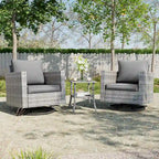 BONOSUKI 3Pcs Patio Swivel Rocking Sofa Set Brown Grey w/Glass Table