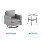 BONOSUKI 3Pcs Patio Swivel Rocking Sofa Set Brown Grey w/Glass Table