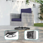 BONOSUKI 3Pcs Patio Swivel Rocking Sofa Set Brown Grey w/Glass Table