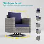 BONOSUKI 3Pcs Patio Swivel Rocking Sofa Set Brown Grey w/Glass Table