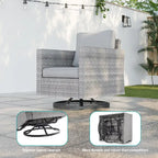 BONOSUKI 3Pcs Patio Swivel Rocking Sofa Set Brown Grey w/Glass Table