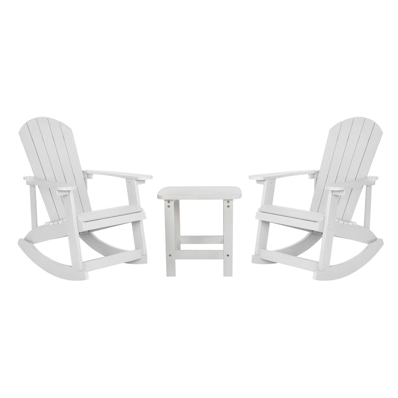 Set of 2 Poly Resin Adirondack Rocking Chairs with 1 Side Table