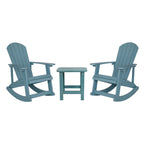 Set of 2 Poly Resin Adirondack Rocking Chairs with 1 Side Table
