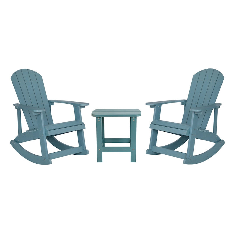 Set of 2 Poly Resin Adirondack Rocking Chairs with 1 Side Table