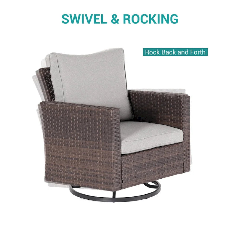 BONOSUKI 8Pcs Patio Conversation Swivel Rocking Sofa Set Brown Rattan