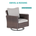 BONOSUKI 8Pcs Patio Conversation Swivel Rocking Sofa Set Brown Rattan