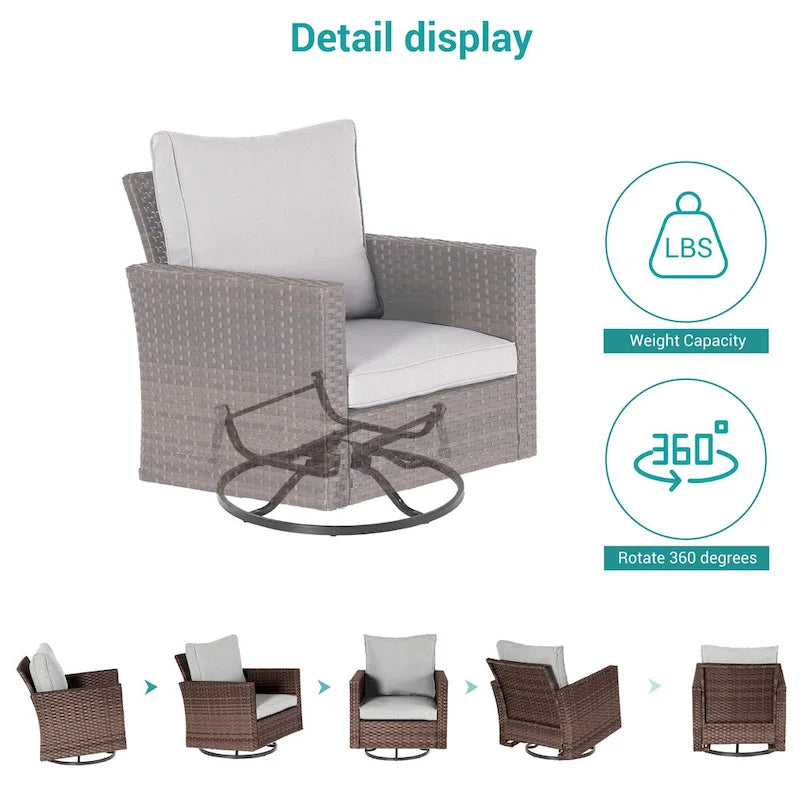 BONOSUKI 8Pcs Patio Conversation Swivel Rocking Sofa Set Brown Rattan