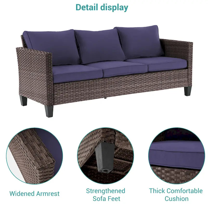 BONOSUKI 8Pcs Patio Conversation Swivel Rocking Sofa Set Brown Rattan