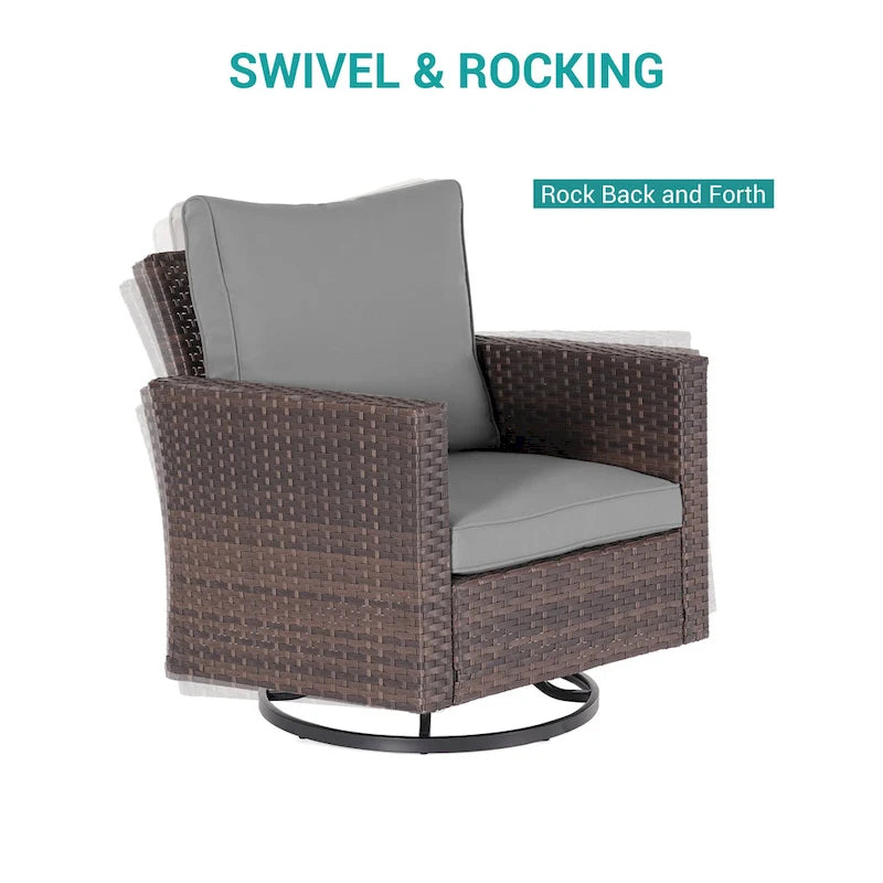 BONOSUKI 8Pcs Patio Conversation Swivel Rocking Sofa Set Brown Rattan