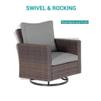 BONOSUKI 8Pcs Patio Conversation Swivel Rocking Sofa Set Brown Rattan